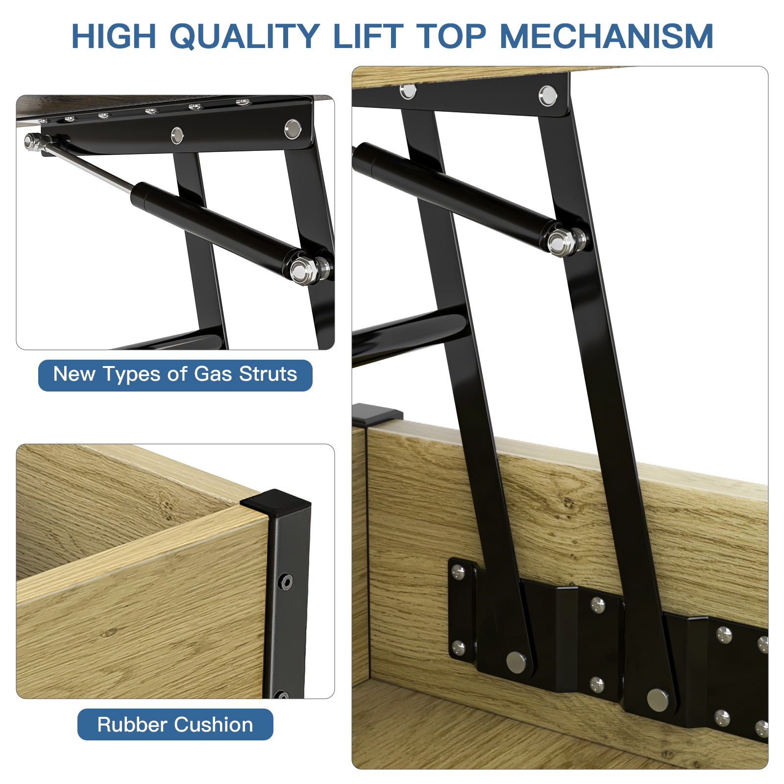 Kepooman Home Office Wood Lift Tabletop with Storage Shelf & Hidden Compartment, Metal Frame, Wood Color Kepooman Home Office Wood Lift Tabletop with Storage Shelf & Hidden Compartment, Metal Frame, Wood Color