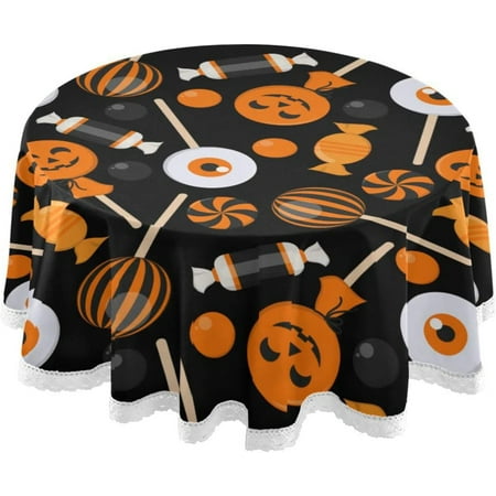 

Hidove Halloween Candy Round Tablecloth 60In Table Cover Water Resistant Spill Proof Large Table Cover for Indoor & Outdoor Family Gathering Dinner BBQ Halloween Decoration