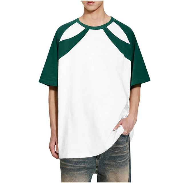 Blusas y camisas de manga corta y cuello redondo para hombre, blusas casuales de color liso con cuello redondo y mangas cortas para hombre.