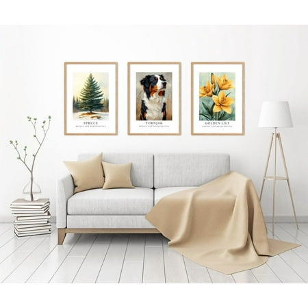 UNFFRAMED Luvia Set of 3 Bosnia and Herzegovina National Symbols Poster, Tornjak, Golden Lily, and Spruce Tree Wall Art Decor Set 3 Prints 8x12