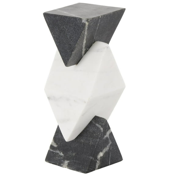 4" x 10" White Marble Stacked Pyramid Geometric Sculpture with White Diamond Center, by DecMode