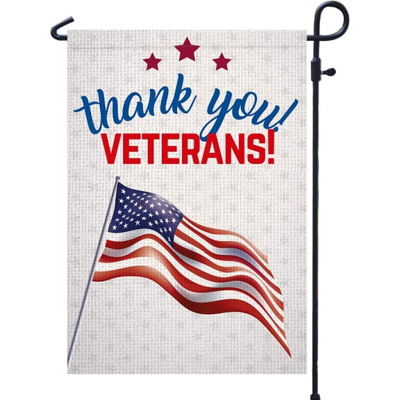Patriotic Thank You Veterans Memorial Day Garden Flag, Vertical Double Sided Outdoor Yard Decoration, 12.5 x 18 Inch