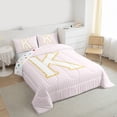 thumbnail image 4 of Feelyou Initial K Letter Bedding Comforter Set for Teen, Girly Pink Stripe Abstract Twin Comforter Sets, Kawaii Princess Style Reversible Bedding Set, Super Cozy Room Decor, 2-Piece, 4 of 9