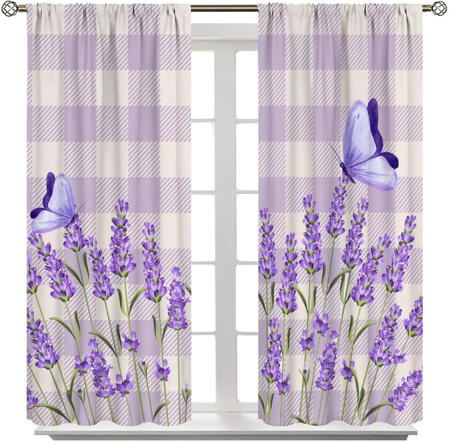 Lavender Floral Curtains, Lavender Flower Purple Window Treatments for Living Room Girls Woman Room Decor, Luxurious Elegant Purple Drapes 2 Panels, 42x63 Inch
