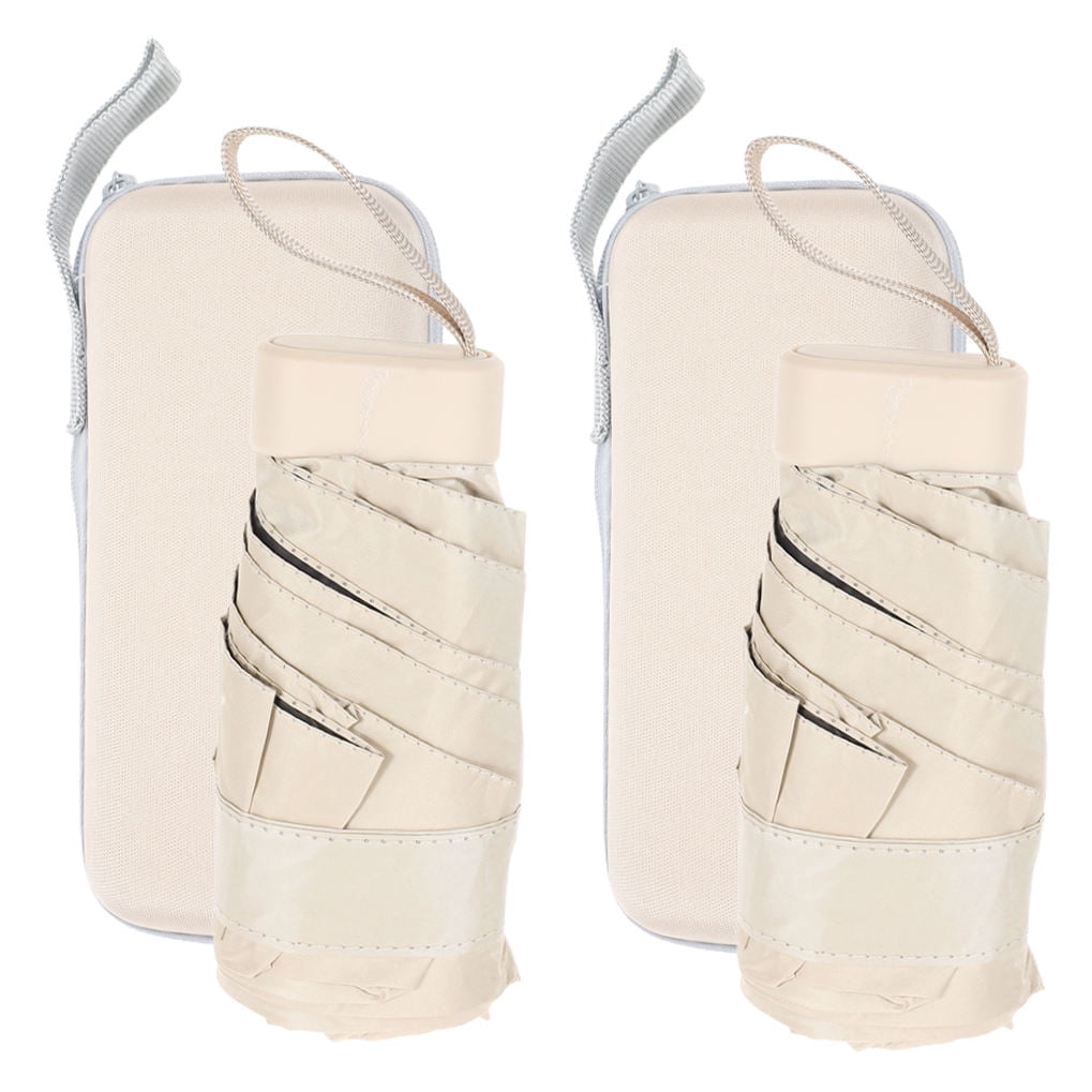 Raindrops Small Automatic Folding Travel Umbrella with Breeze Vent - Compact Beige Rain