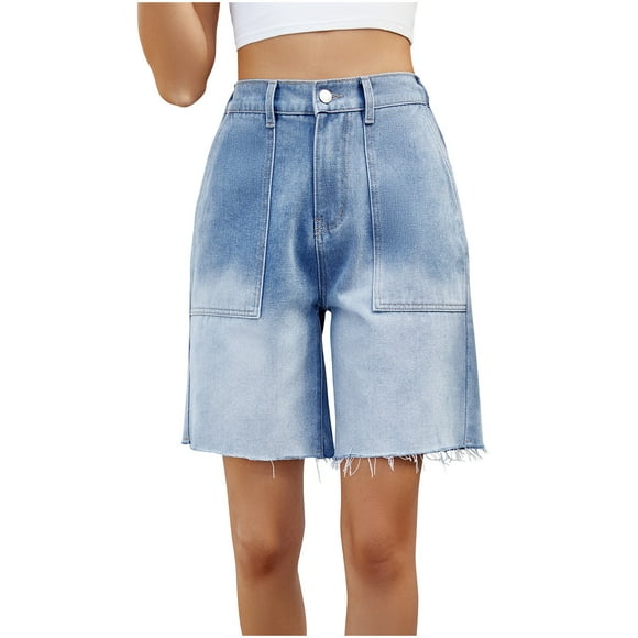 AherBiu Cargo Short Jeans for Women High Waisted Wide Leg Streetwear Summer Casual Loose Denim Shorts
