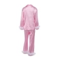 thumbnail image 5 of Women Silk Satin Pajamas Set Button Down Long Sleeve Sleepwear Feather Trim Nightwear Loungewear Pj Set, 5 of 6