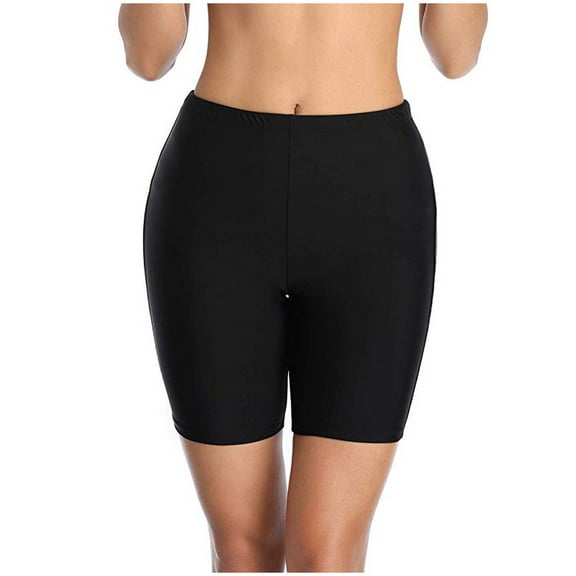 Womens Swim Shorts Tummy Control Swim Board Shorts Swimsuits Bottoms for Women with Pockets Black L