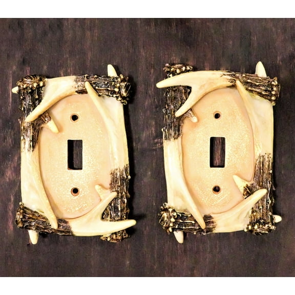 Ebros Set of 2 Woodland Rustic Deer Antlers Wall Single Toggle Switch Cover