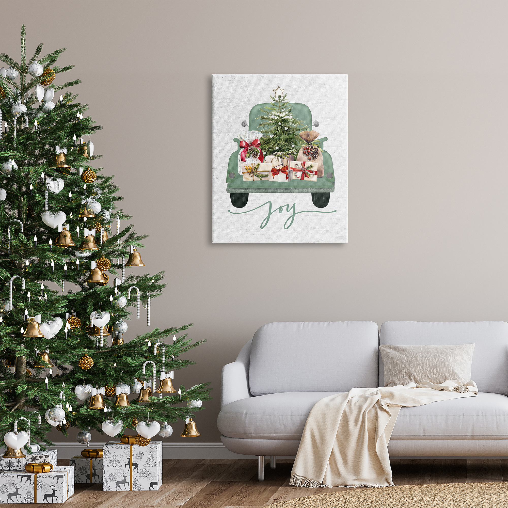 Stupell Industries Rustic Gift Truck with Joy Holiday Painting Gallery Wrapped Canvas Art Print Wall Art, 30 x 40