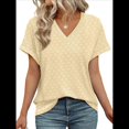 thumbnail image 4 of Camisetas Básicas de Verano de Corta con Cuello en V para Mujer, Elegantes, Informales, Holgadas, con Ojales, Conjuntos Bonitos y Fluidos Amarillo L, 4 of 7