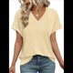 thumbnail image 4 of Camisetas Básicas de Verano de Corta con Cuello en V para Mujer, Elegantes, Informales, Holgadas, con Ojales, Conjuntos Bonitos y Fluidos Amarillo M, 4 of 7