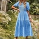 thumbnail image 3 of Vestido Vestido largo básico para mujer, estilo bohemio, Color sólido, manga abombada, traje de vacaciones Cgtredaw Azul T M para Mujer, 3 of 5