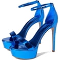 thumbnail image 2 of Schutz Cadey-Lee Blue Snake Sleek Buckle Ankle Strap High Heel Platforms Sandals (Blue Snake, 9.5), 2 of 4