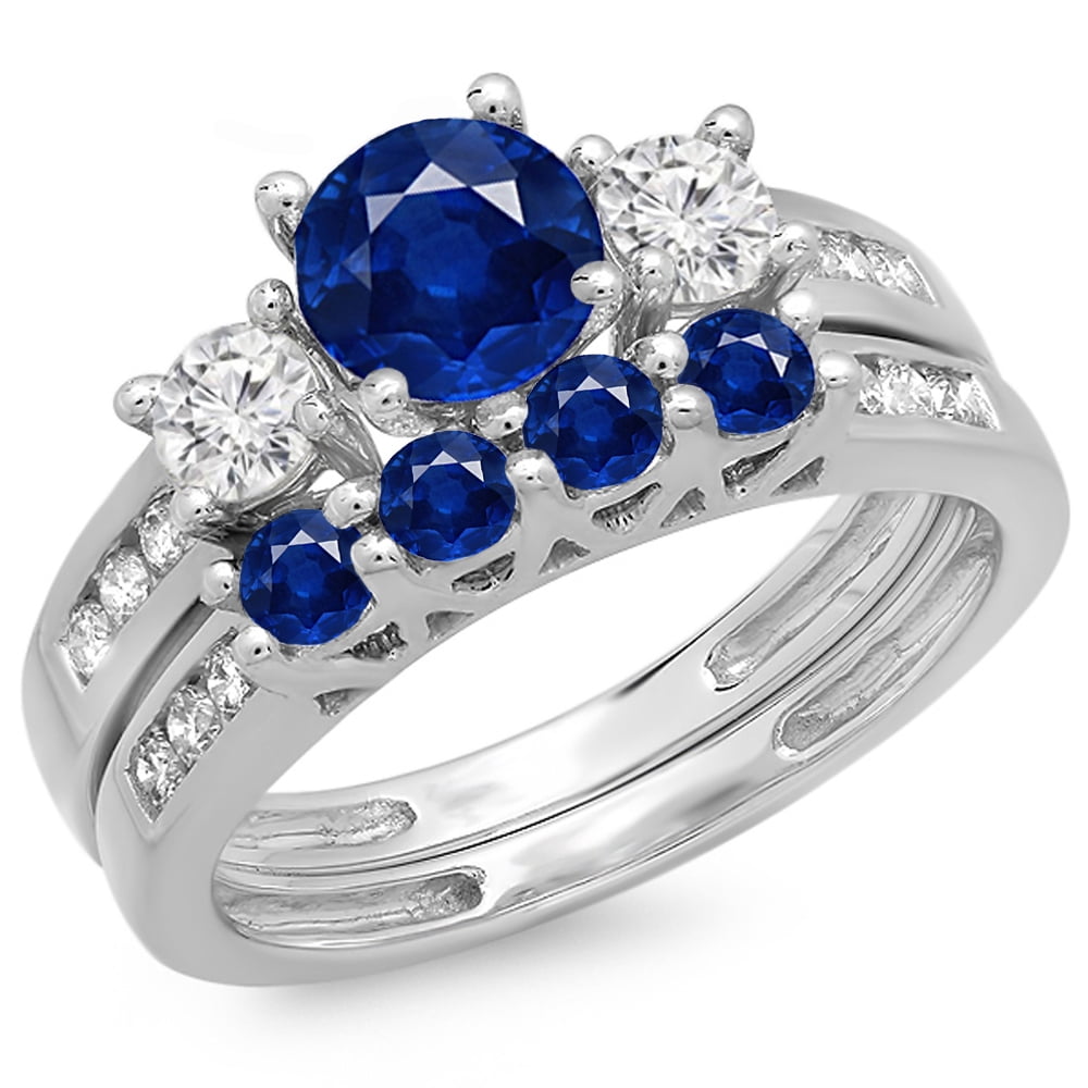 Dazzlingrock Collection 14K Round Blue Sapphire & White Diamond Ladies ...