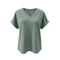 thumbnail image 4 of Xuyuer Womens T Shirts Short Sleeve V Neck Loose Casual Summer Tops Water Soluble Flower Solid Color Loose Comfortable Breathable T-shirt, 4 of 5