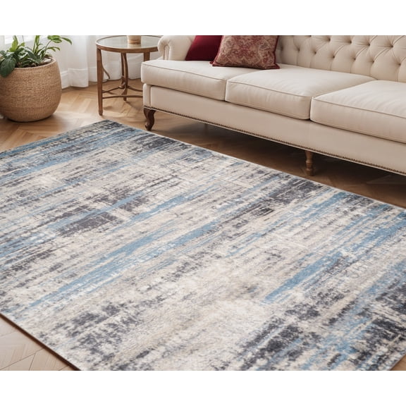 5' X 8' Blue Gray And Ivory Abstract Area Rug