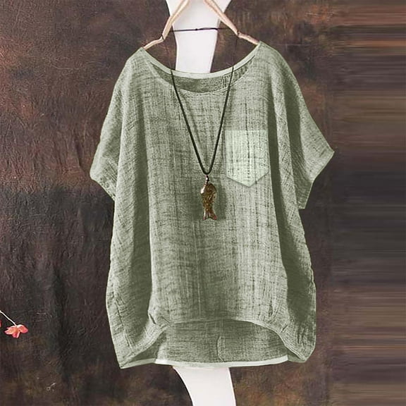 Beige Women's Short Sleeve T-shirt, Women'S Summer Short Sleeve Solid Casual Loose Linen Top,Women's Short sleeve T-shirt S