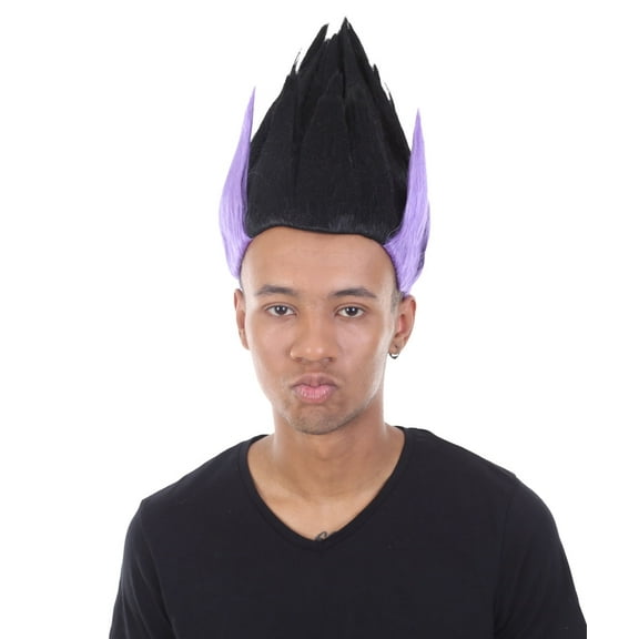 Anime Spike Wig | Black & Purple Spike TV/Movie Wigs | Premium Breathable Capless Cap