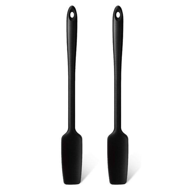 Espátula de silicona para tarros con diseño de forma sin costuras, núcleo reforzado de alta calidad antiadherente, cabezal largo y estrecho para llegar a las esquinas, mango ergonómico de diseño