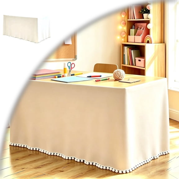 Table Skirt Ruffled Teacher Desk Tablecloth 72" x 30" Ruffle Desk Skirt for Office Rectangle Round Table Cover Dessert Decor