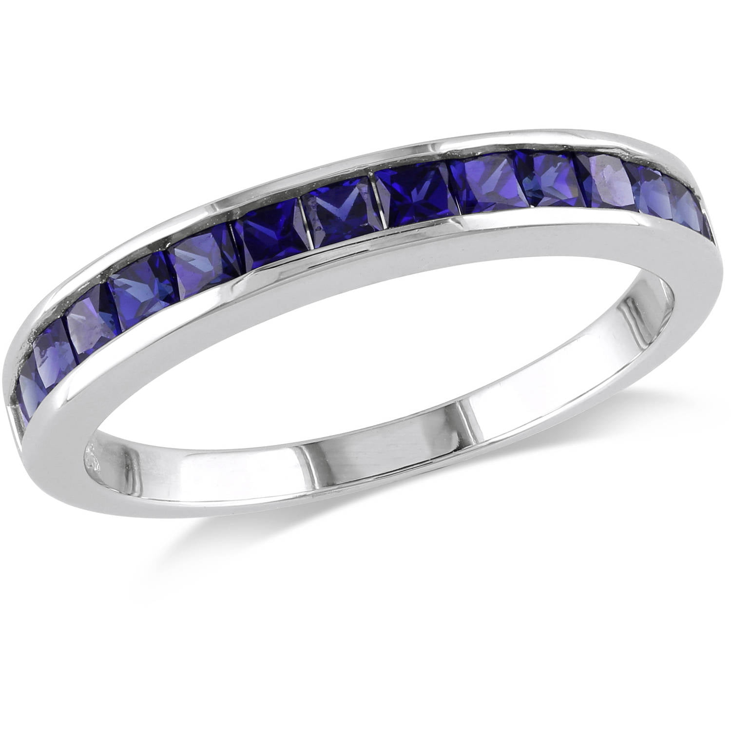 Princess Blue Sapphire Eternity Wedding Band .925 Sterling Silver Ring Size 4-12 