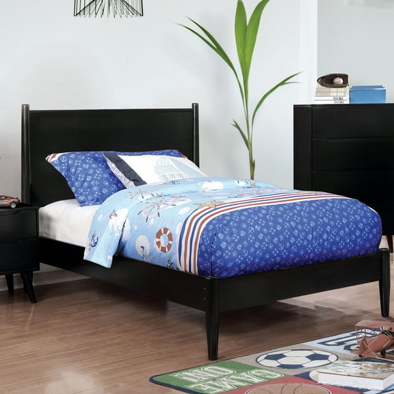Furniture of America Mattress Ready Solid Wood Black Twin Kids Bed with 12" Memory Foad Mattress