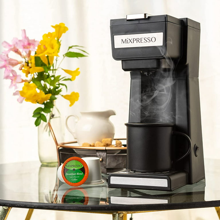 Mixpresso Cafetera de una sola porción, compatible con cápsulas K-Cup y  café molido de 30 onzas, cafetera compacta de una sola porción, 5 tamaños  de
