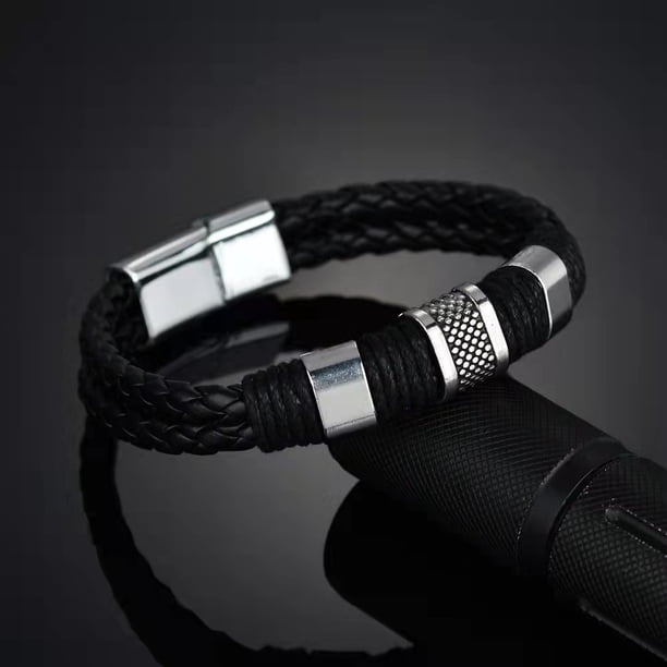 Pulsera de cuero tejido de aleación de PU con hebilla magnética para hombre