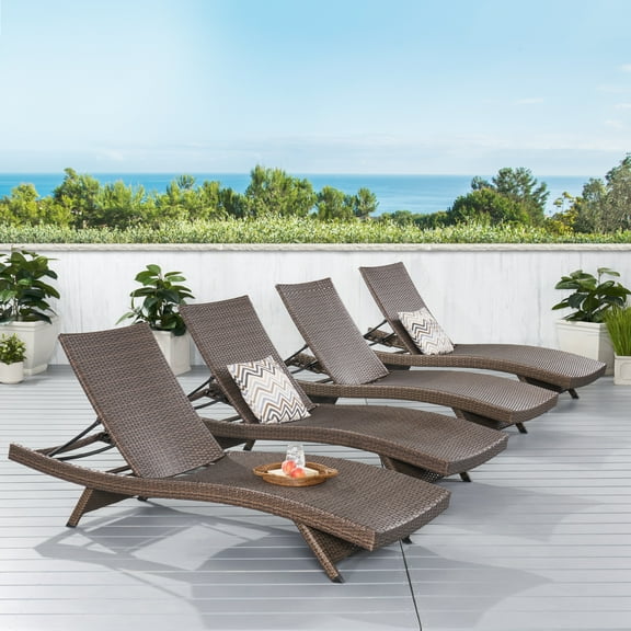 Theresa Outdoor Wicker Chaise Lounge with Aluminum Frame, Mixed Mocha