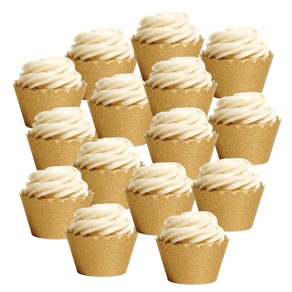 Koyal Wholesale Standard Reusable Glitter Cupcake Wrappers, Set of 50 (Gold)