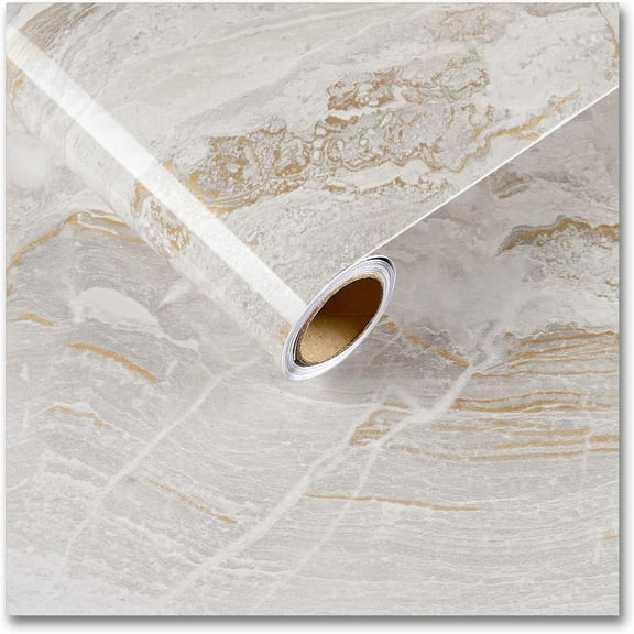 36"x118" Wide Beige Gold Marble Contact Paper for Kitchen Countertop Peel and Stick Marble Wallpaper Removable Adhesive Waterproof Glossy Liquid Marble Vinyl Paper for Bathroom Cabinets Walls