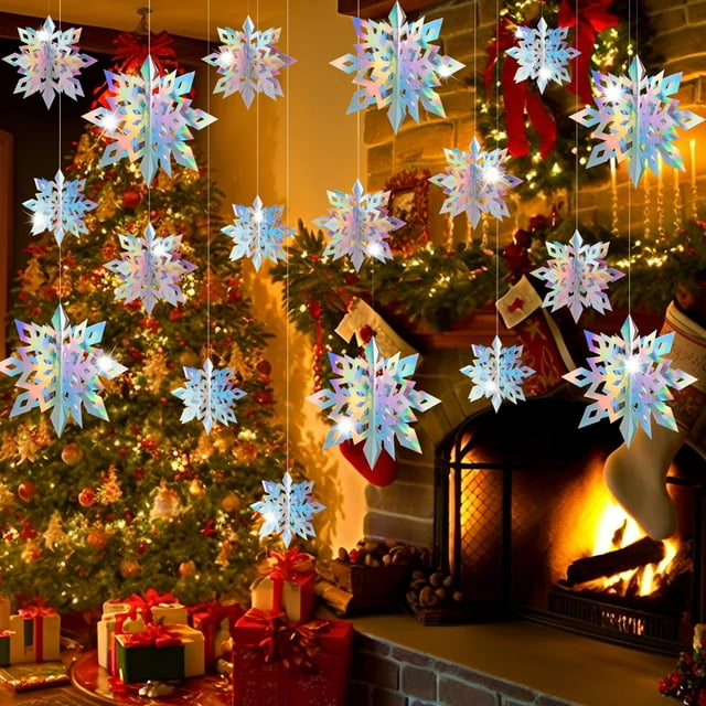 Garland Geegoods, 36 unidades, copos de nieve iridiscentes 3D de 15 a 25 cm