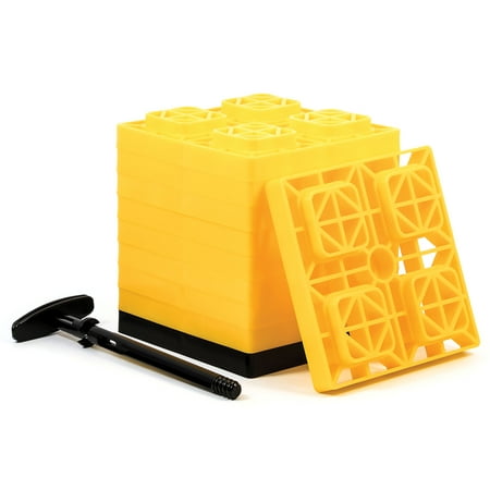 Camco 44512 Yellow FasTen Leveling Block with T-Handle, 2x2, Pack of