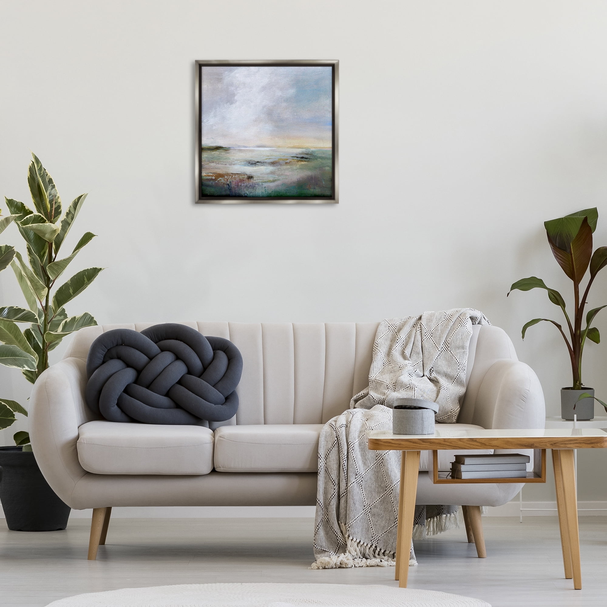 Stupell Industries Abstract Sea Surface Landscape & Nature Painting Gray Floater Framed Canvas Art Print Wall Art, 25 x 25
