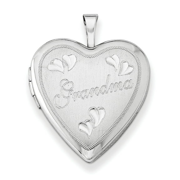 Sterling Silver Rhodium-Plated 20mm D/C Grandma Heart Locket (25 X 19.5) Made In Hong Kong qls411