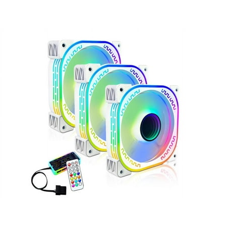 PANO-MOUNTS 120mm RGB Case Fans 12V Quiet Gaming PC Computer LED CPU Cooler Chassis Fans With Adjustable Color Controlled By Remote 3-Pack White