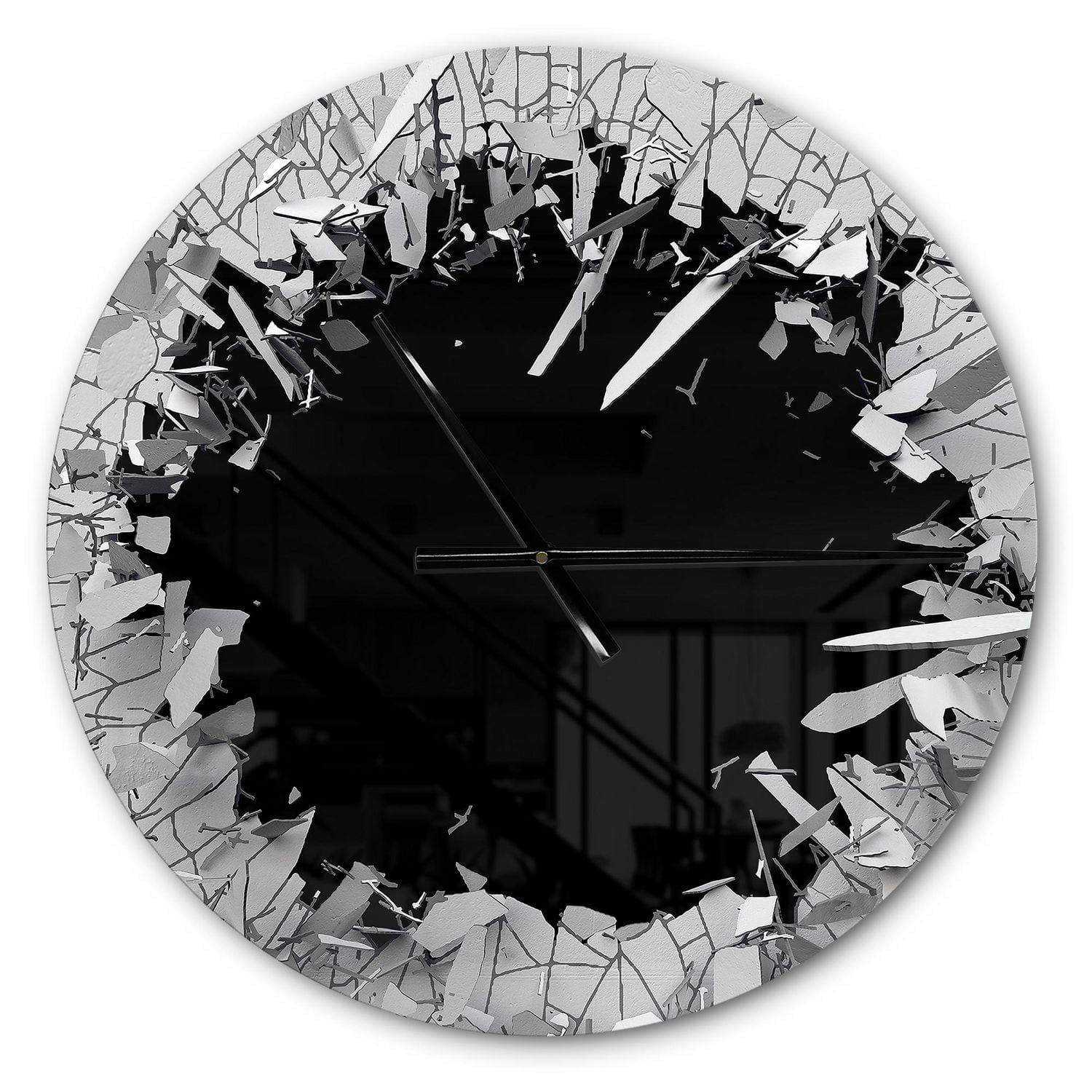 Designart Conception 3D abstraite de mur cassé horloge murale