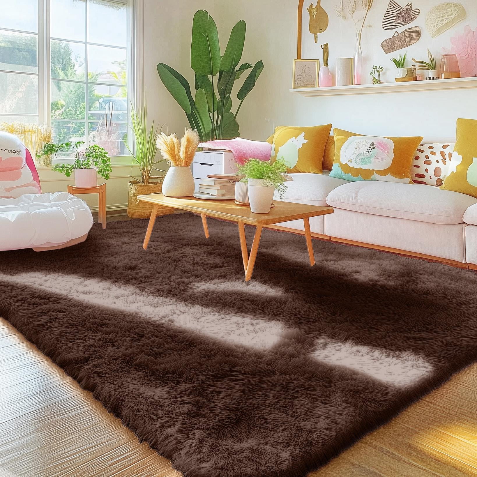 Buganda Area Rugs for Living Room 9'X12', Soft and Fluffy Shaggy Carpet for Pets, Machine Washable Floor Rugs for Bedroom, Coffee