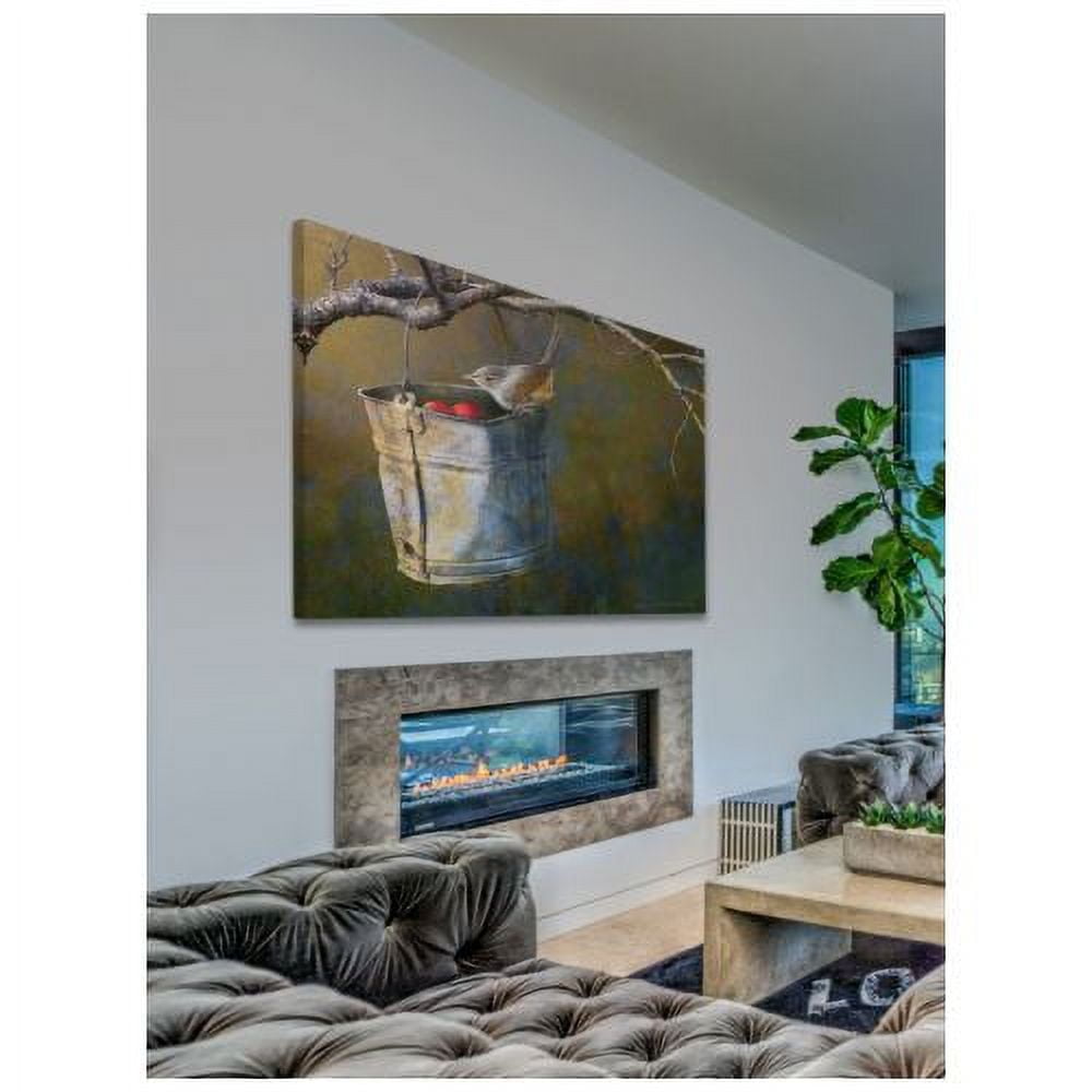 "Apple Bucket Wren" Painting Print on Wrapped Canvas