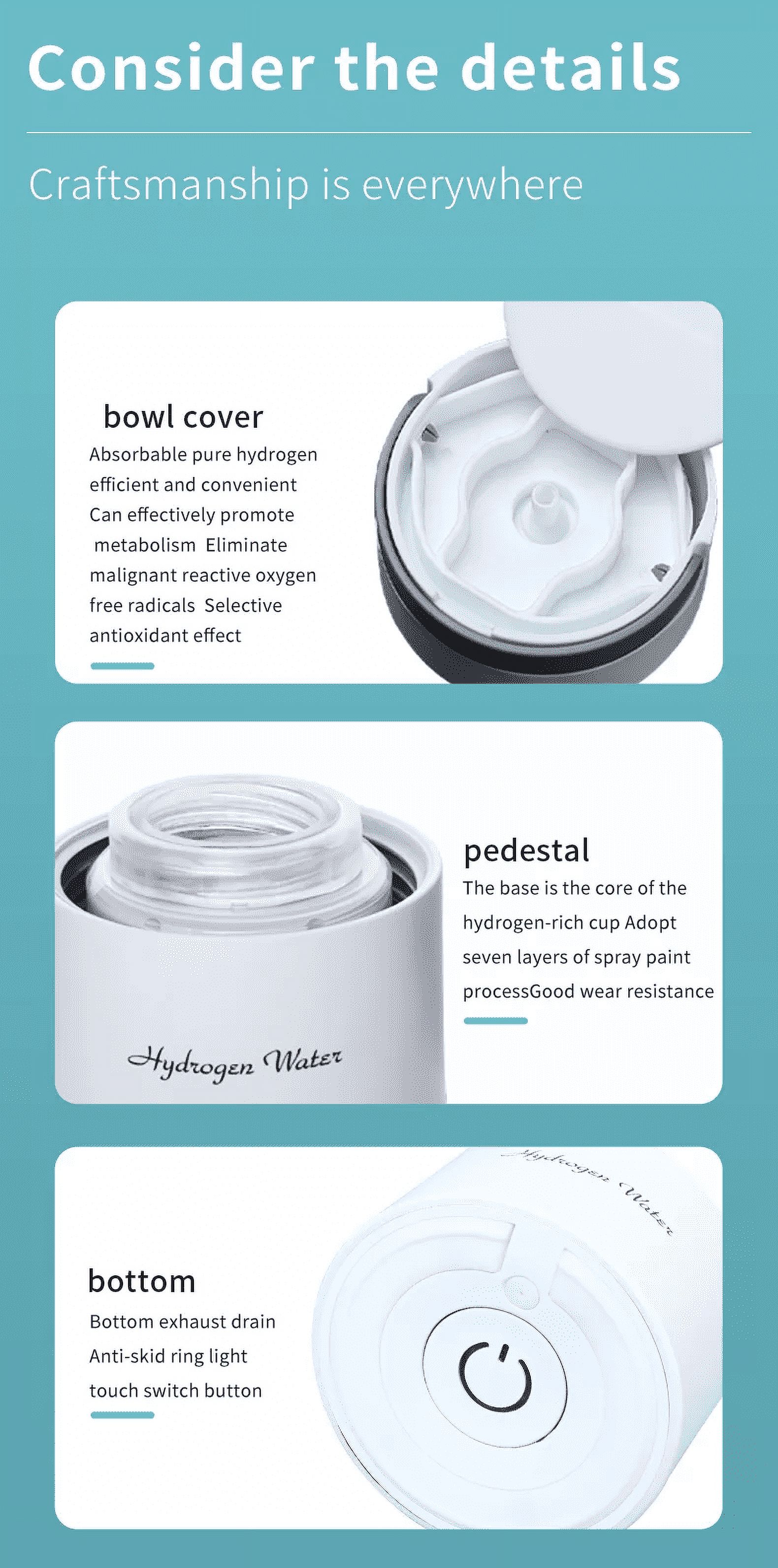 PEM Hydrogen Rich Water Bottle With Hydrogen Breathing Option 380ml 2200mah Big Capacity Battery
