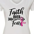 thumbnail image 4 of Inktastic Breast Cancer Awareness Faith over Fear with Pink Ribbon and Arrow Women's V-Neck T-Shirt, 4 of 5