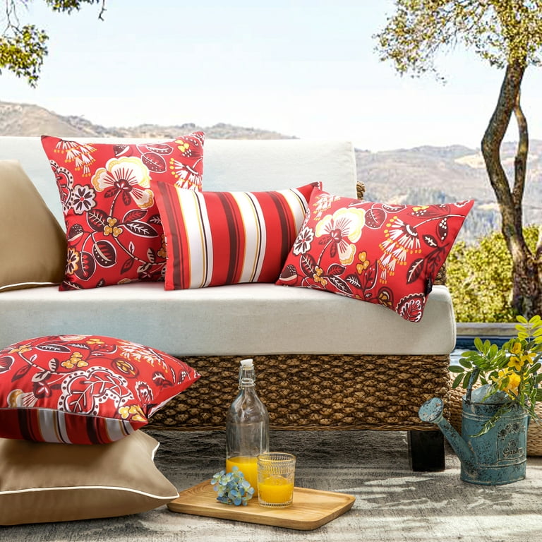UNIKOME Outdoor Waterproof Decorative Pillows Set of 2, 18 x 18  Feathers and Down Throw Pillows Water Resistant Outdoor Pillows Decorative  Couch Garden Patio Sofa, Floral Printed, 18*18 Inch 