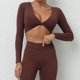 thumbnail image 1 of Top corto Sexy de manga larga para mujer, camisa de Yoga acolchada, camisetas de entrenamiento para Fitness, ropa de gimnasio, camisetas transpirables de secado rápido para correr, verano, 1 of 5