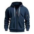 thumbnail image 5 of Men Casual Hoodies Jackets Full Zip Drawstring Long Sleeve Sports Sweatshirt Hooded Outwear Jacket with Arm Pockets Navy XL, 5 of 7
