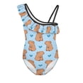 thumbnail image 4 of Uorisanigo Girls One Piece Swimsuits Capybara Blue Heart Swimwear Bathing Suit Size 13-14 Ruffle Single Spaghetti Strap Sport Summer Beach Swimwear, 4 of 7