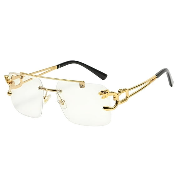 GJX Rectangle Frameless Glasses Rimless Sunglasses Eye Glasses Protection Modern Polarized Sunglasses for Women Men Party Vacation White