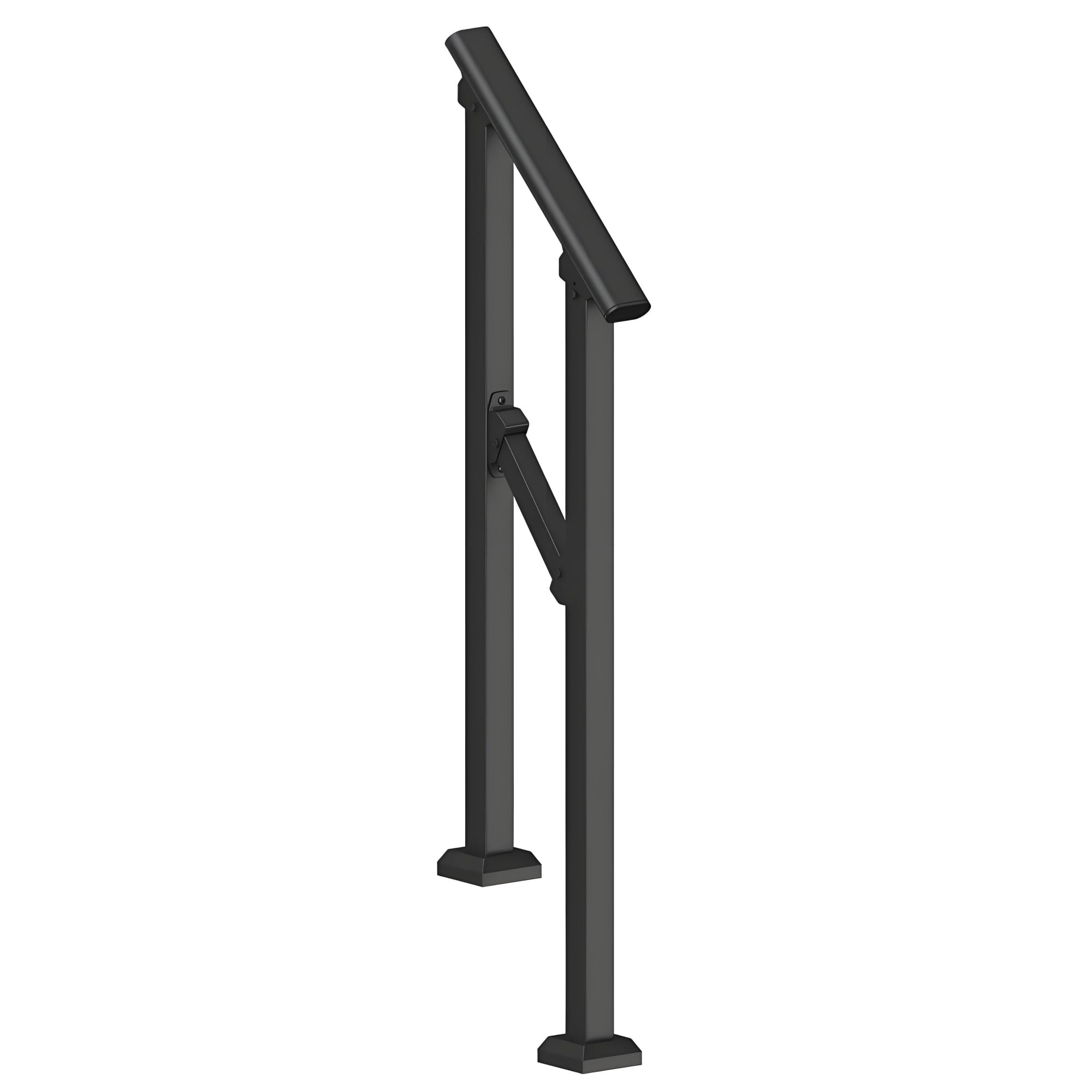 1-2 Step Stair Handrail Kit for Outdoor Steps, Black Square Tube Design, Stair Rails for Seniors, Concrete Steps, Porch & Deck
