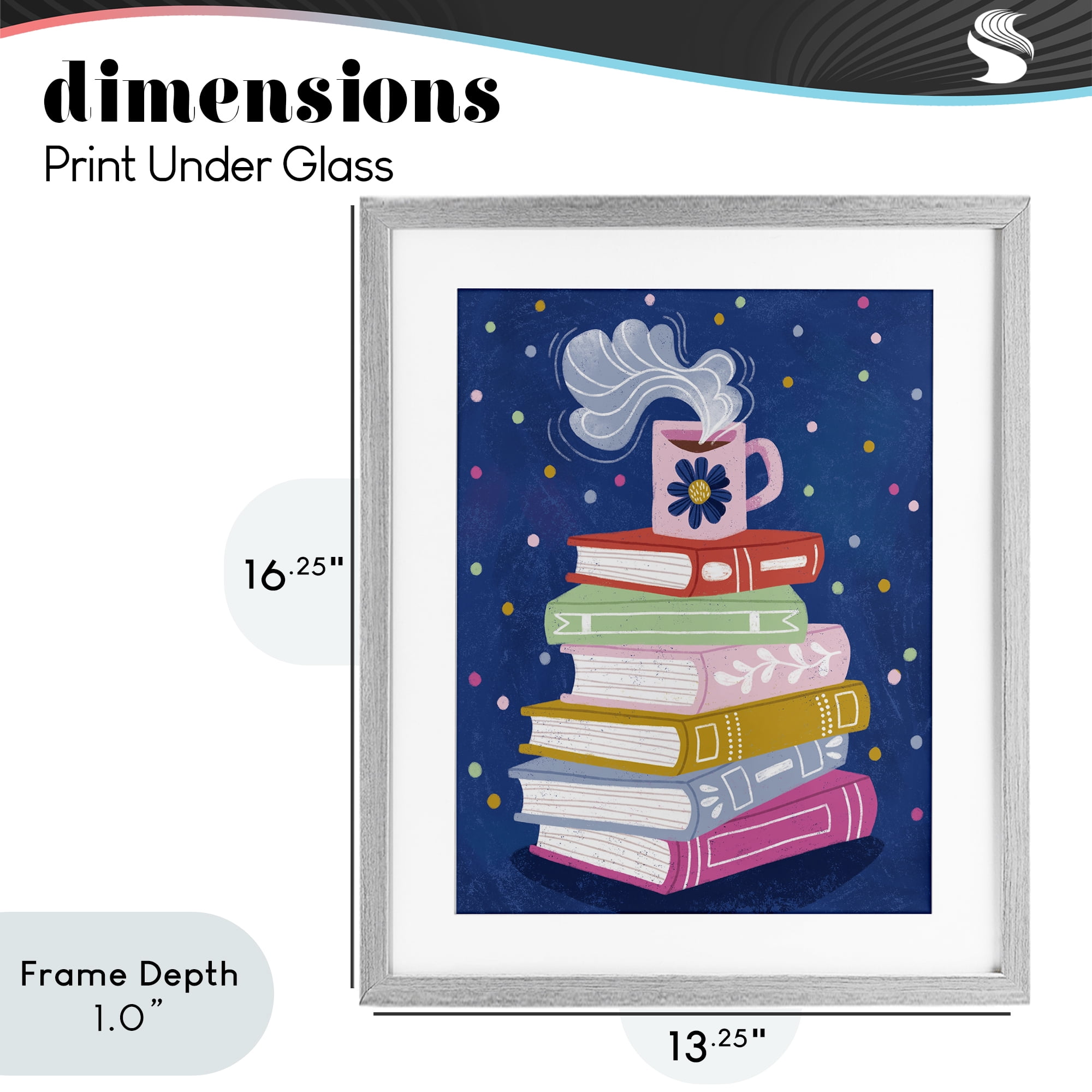 Stupell Industries Book Stack & Cozy Mug Gray Framed Print Under Glass, design by Vanessa Stoilova