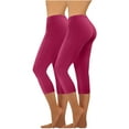 thumbnail image 2 of Yxbdin 2 Pack Capri Leggings with Pockets Tummy Control High Waisted Yoga Pants Stretch Solid Tights for Athletic Running Hot Pink S, 2 of 7
